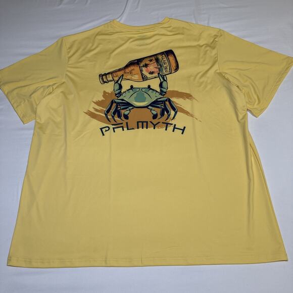 Palmyth Mens Yellow Performance T-Shirt XXXL Crab Beer Graphic Back Beach NWOT - Picture 2 of 7